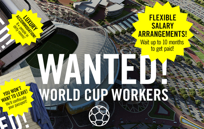 Amnesty campaign graphics, spoof job adverts for World Cup Workers